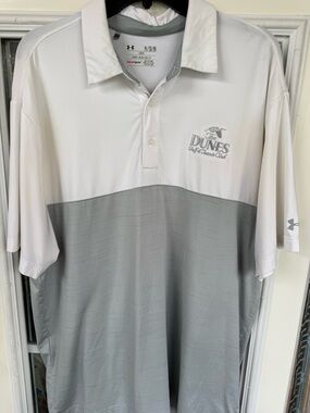 Under Armour White and Gray Two-Tone Golf Polo The Dunes Golf Tennis Club XL